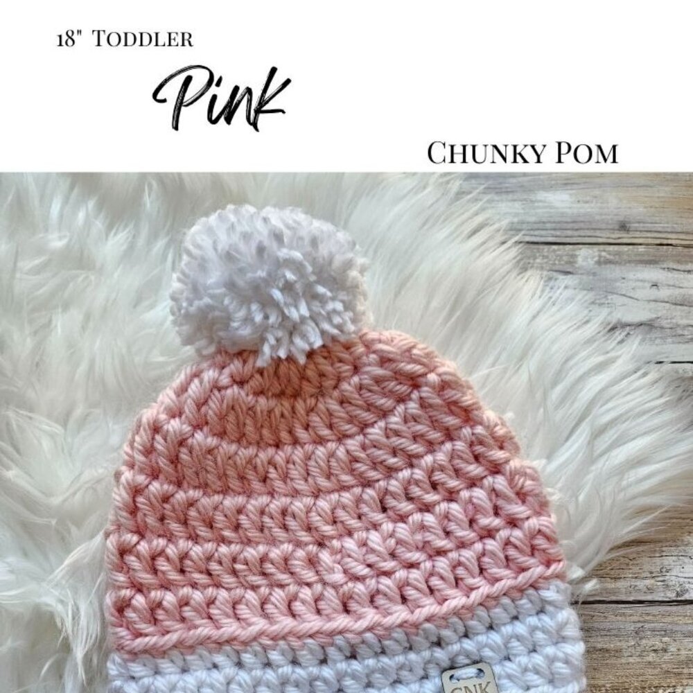 Toddler Hat from Cotton N Kandi on Etsy- 18" Chunky Knit Pom, Pink - Picture 2 of 2